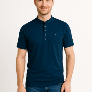 Solid Men's Mandarin Collar Cotton T-Shirt